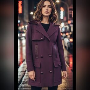 Rudsak  Collection Women's Double-Breasted Pea Coat With Genuine Leather Trim